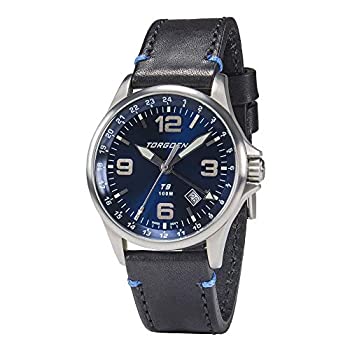【中古】【インポート品・未当て嵌める】Torgoen T9 サンレイ 青色 GMT パイロットウォッチ メンズ スイスクォーツ 鉱物水晶 ブラックレザーストラップ付き添い人