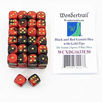 【中古】【輸入品・未使用】ブラックandレッドGemini Dice With Gold Pips d6?16?mm ( 5?/ 8in )バルクパック50のWondertrail｜スカイマーケットプラス