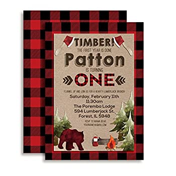 【中古】【輸入品・未使用】Lumberjack 1st Birthday Custom & Personalised Party Invitations%カンマ% Twenty 5 X 7 Cards Including 20 White Envelopes by AmandaCreation|スカイマーケットプラス