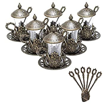 【中古】【輸入品・未使用】Alisveristime (アリスバータイム) 手作りトルコ茶水ザムサービングセット グラスソーサーとスプーン (自閉症色) 6個セット|スカイマーケットプラス