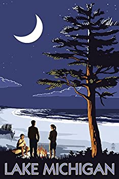 【中古】【輸入品・未使用】ミシガン湖???Bonfire at nightシーン 36 x 54 Giclee Print LANT-40737-36x54|スカイマーケットプラス
