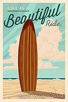 【中古】【輸入品・未使用】ラグナビーチ、カリフォルニア???Life Is A Beautiful Ride???Surfboard???活版 36 x 54 Giclee Print LANT-55379-36x54|スカイマーケットプラス