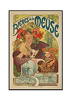 【中古】【インポート品・未当て嵌める】Bieres de la Meuse (絵書き:Mucha%ｶﾝﾏ% Alphonse) フランス共和国 c. 1897、ビンテージ触れちらかす (24x36 フレームギャラリーラップストレッチキャン