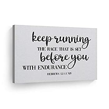 【中古】【輸入品・未使用】スマイルアートデザイン Keep Running The Race That is Set Before You with Endurance ヘブライ語 12:13 NIV 聖書の言葉 壁アート キャンバス