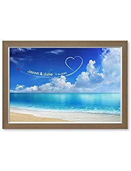 【中古】【輸入品・未使用】IPIC - %ﾀﾞﾌﾞﾙｸｫｰﾃ%Seaside Skywriting 名前入り壁アート、カップルに最適、結婚記念日のカスタマイズギフト額入りアートワーク すぐに掛けられ