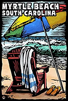 【中古】【インポート品・未当て嵌める】Myrtle Beach%ｶﾝﾏ% South Carolina???砂浜Chair???Scratchboard 36 x 54 Giclee Print LANT-51906-36x54