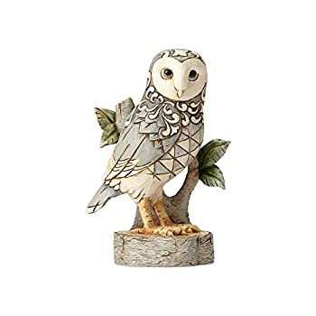 【中古】【インポート品・未当て嵌める】Enesco 4056970 Jim Shore Heartwood Creek ホワイトウッドランドフクロウ 枝にとまる 石ころ脂図形 4.5in 薄墨色