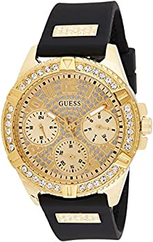 【中古】【インポート品・未当て嵌める】GUESS U1160L1 ゴールド調 ステンレス鋼スチール写真 水晶が散りばめられた文字記号盤 黒いこと汚れた状態押しとどめるシリコンウォッチ