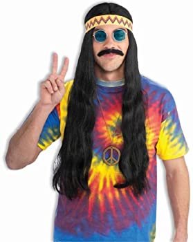 【中古】【インポート品・未当て嵌める】Forum Novelties メンズ メンズ ヒッピー成人男性頭顱ダンス楽隊長髪コスチュームウィッグ 無償性大きさ 黒いこと