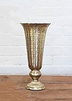 【中古】【輸入品・未使用】AFloral アンティーク調ゴールドメタル溝付き花瓶