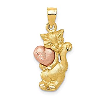 【中古】【輸入品・未使用】14?Kイエローとローズゴールドサテン猫とピンクハートペンダント