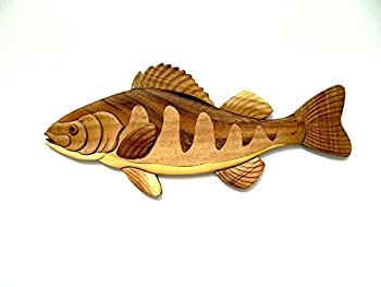 【中古】【輸入品・未使用】イエローPerch魚釣りIntarsia木製壁アートホーム装飾プラークLodge