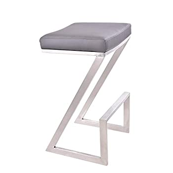 【中古】【輸入品・未使用】Armen Living Atlantis 26%ﾀﾞﾌﾞﾙｸｫｰﾃ% Counter Height Barstool in Grey Faux Leather and Brushed Stainless Steel Finish 141［並行輸入］