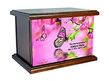 【中古】【輸入品・未使用】Cremation Urn、木製Funeral Urn、バタフライと花木製Urn with彫刻