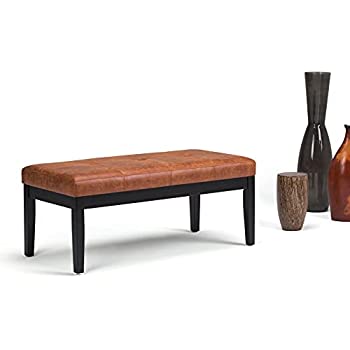 【中古】【インポート品・未当て嵌める】Simpli Home AXCOT-268-DSB Lacey 43 inch Wide Contemporary Rectangle Tufted Ottoman Bench インチ Distressed Saddle Brown Faux Air Leather 14