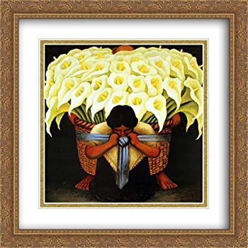 【中古】【輸入品・未使用】Vendedora De Flores 2X マット付き 28x36 ラージゴールド装飾フレームアートプリント ディエゴ・リベラ作