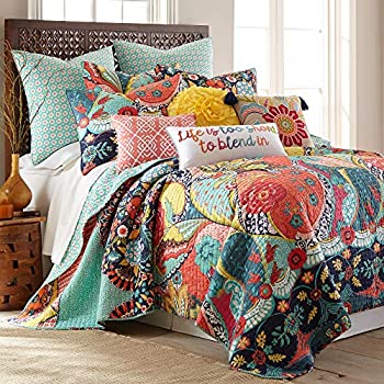 【中古】【インポート品・未当て嵌める】Levtex Home - ワット秒キルト書き割り - 盛りだくさん/皇后陛下キルト 88x92in + 標準尺度枕取りまかなう2枚 (26x20in) - ボヘミアン - ティール オレンジ色