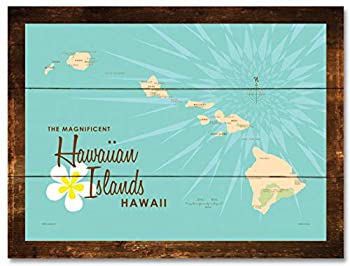 【中古】【インポート品・未当て嵌める】ハワイ州列島 ターコイズマップ 飾り気のないな木製工芸刷り上げる by Lakebound 45.72珊 x 60.96珊