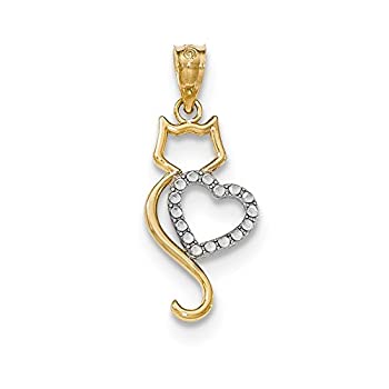 【中古】【輸入品・未使用】14k ツートーンゴールド 猫とハートシルエットペンダント 11×26mm