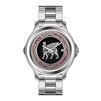 【中古】【輸入品・未使用】FDCクリスマスギフトWatchesメンズファッションJapanese Quartz Dateステンレススチールブレスレット腕時計Babylonian Winged Bull [シルバー] [