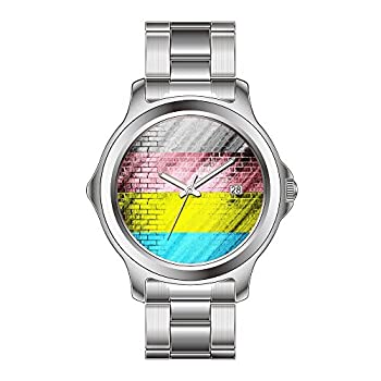 【中古】【インポート品・未当てはめる】FDCクリスマス差し上げ物Watchesメンズ流行り物Japanese Quartz Dateステンレススチールブレスレットウオッチ抽象化ブルーピンクイエロー壁タイルス
