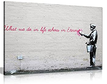 【中古】【輸入品・未使用】Banksy What We Do in Life Echoes in Eternity グラフィティ キャンバス壁アートプリント(91.44x60.96cm)