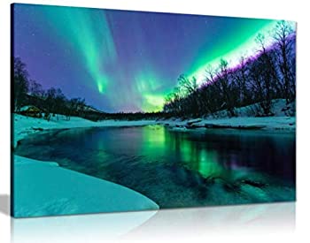 【中古】【輸入品・未使用】冬川Northern Lights Aurelia Borealisキャンバス壁アート画像印刷 A0 91x61cm (36x24in) 0615517262416