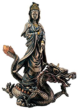 【中古】【輸入品・未使用】ブロンズ観音陰とドラゴン仏教のディスプレイ像