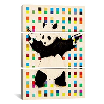 【中古】【輸入品・未使用】iCanvasART 2075e Panda with Guns明るいドット3ピースキャンバスプリントby Banksy、60?by 40-inch、0.75-inch Deep|スカイマーケットプラス