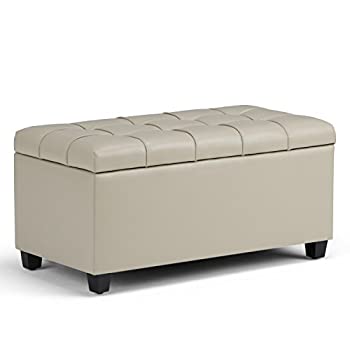 【中古】【インポート品・未当て嵌める】Simpli Home Sienna 34 inch Wide Traditional Rectangle Storage Ottoman Bench インチ Satin Cream Faux Leather 141［並行輸入］