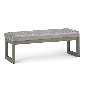 【中古】【インポート品・未当て嵌める】Simpli Home Casey 48 inch Wide Contemporary Rectangle Ottoman Bench インチ Distressed Grey Taupe Faux Air Leather 141［並行輸入］