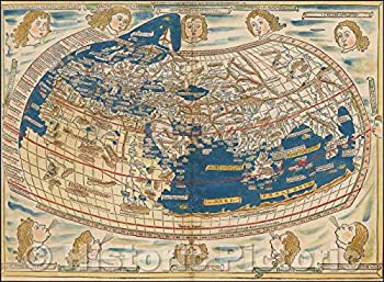 【中古】【輸入品・未使用】歴史的な地図 - 世界、1482、クローディウス・プトレマイオス - ヴィンテージウォールアート 60インチ x 44インチ