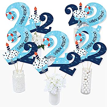 【中古】【輸入品・未使用】2歳の誕生日 シャークゾーン - Jawsome Shark Second Birthday Party センターピーススティック - テーブルトッパー - 15個セット
