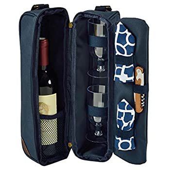 【中古】【輸入品・未使用】Picnic at Ascot ワインバッグ 断熱素材 グラス ナプキン コルク抜き付 (Trellis Blue)｜スカイマーケットプラス