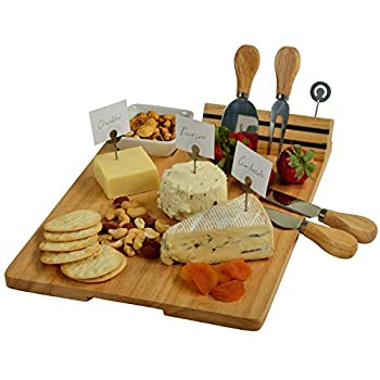 【中古】【輸入品・未使用】Picnic at Ascot ハードウッド チーズボード/シャルキュティリープラッター チーズナイフ チーズマーカー セラミック皿付き - デザイン&品質確認