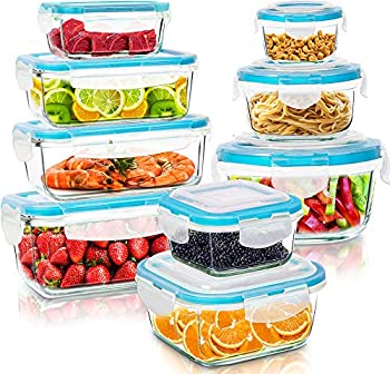 【中古】【輸入品・未使用】Utopia キッチンガラス食品保存容器セット ? 18個 (容器9個と蓋9個) ? 透明蓋 ? BPAフリー (ブルー 18個セット)