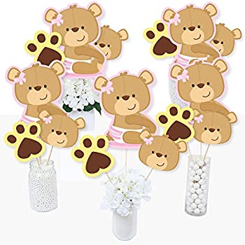 【中古】【輸入品・未使用】Baby Girl テディベア ベビーシャワー センターピーススティック テーブルトッパー 15個セット