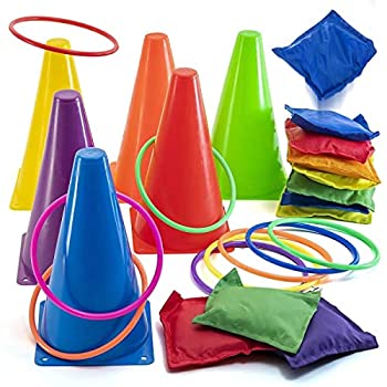 【中古】【輸入品・未使用】Prextex 3 In 1 Carnival Combo Set Cornhole Bean Bags Ring Toss Game and Plastic Cone Set 26 Piece set｜スカイマーケットプラス