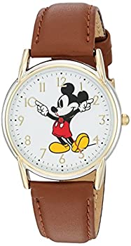 【中古】【輸入品・未使用】DISNEY Women's Mickey Mouse Analog-Quartz Watch with Leather-Synthetic Strap%ｶﾝﾏ% Brown%ｶﾝﾏ% 18 (Model: W002756)