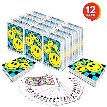 【中古】【輸入品・未使用】artcreativity Mini Smiley Playing Cards Deck (パックof 12?) | 2.5?%ﾀﾞﾌﾞﾙｸｫｰﾃ%高| withブルーCheckerboard背景|キュートカーニバルおもちゃ