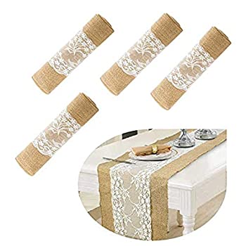 【中古】【輸入品・未使用】(5 Set) - boyspringg Pack of 5 Lace Table Runners Vintage Table Cloth Jute Country Festival Wedding Table Decoration Farmhouse Decor 12