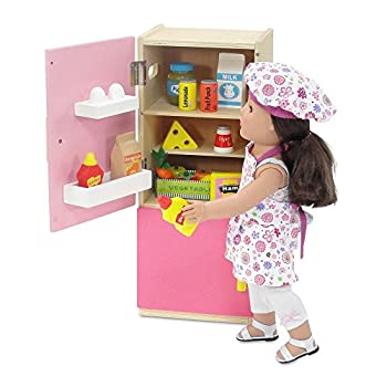 【中古】【輸入品・未使用】18-inch Doll Furniture | Brightly Colored Pink Wooden Refrigerator with Freezer%ｶﾝﾏ% Includes 20 Colorful Wooden Food