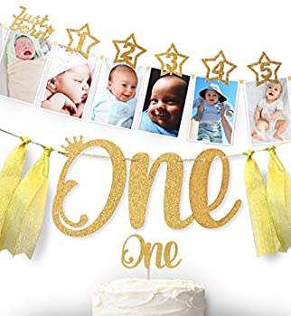 【中古】【輸入品・未使用】1st Birthday Glitter Decorations - Monthly Milestone Photo banner for Newborn to 12 months. Great . Celebration%ｶﾝﾏ% 1-12 month Star Nu