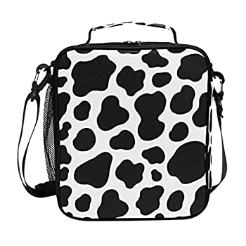 【中古】【輸入品・未使用】JOYPRINT ランチボックスバッグ 動物の牛柄 プリント ブラック ランチボックス 断熱 保冷 アイス 調節可能 ショルダー ストラップ レディース メ