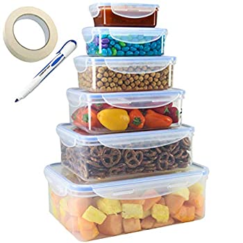 【中古】【輸入品・未使用】TigerChef 食品保存容器12点セット 気密ロック蓋付き 冷凍庫ラベルとマーカー付き 電子レンジ、食器洗い機、冷凍庫使用可、BPAフリー。