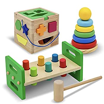 【中古】【輸入品・未使用】Waliki Toys Pounding Bench With Hammer %カンマ%木製Shape Sortingボックス、Rainbow Stacker Completeセット( 3木製おもちゃバンドル)|スカイマーケットプラス