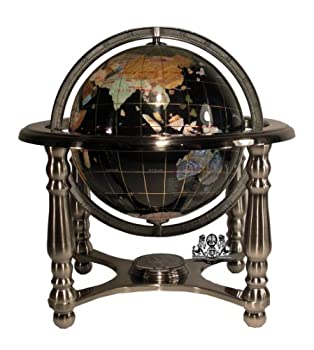 【中古】【輸入品・未使用】[ユニークアート]Unique Art Since 1996 Unique Art 10Inch Tall Black Onyx Ocean Gemstone World Globe with 4 Leg Silver [並行輸入品]