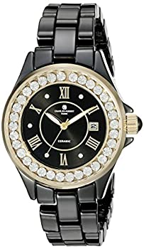 【中古】【インポート品・未当て嵌める】Ladies Charles Hubert Crystal Bezel Black Ceramic Watch