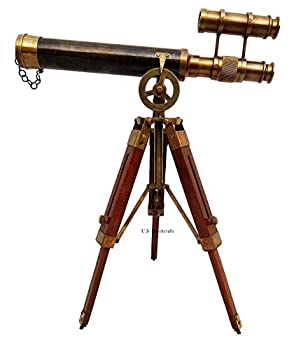 【中古】【輸入品・未使用】US HANDICRAFTS Double Barel Victorian London (1915) 14%ダブルクォーテ% Brass Telescope On Tripode Stand Antique Home Decor Table Top.|スカイマーケットプラス