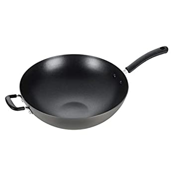 【中古】【インポート品・未当て嵌める】T-fal 窮まりの固体性アノード燻すかた付ける、ノン突っ支い棒14in中華鍋、黒いこと、14in、薄墨色